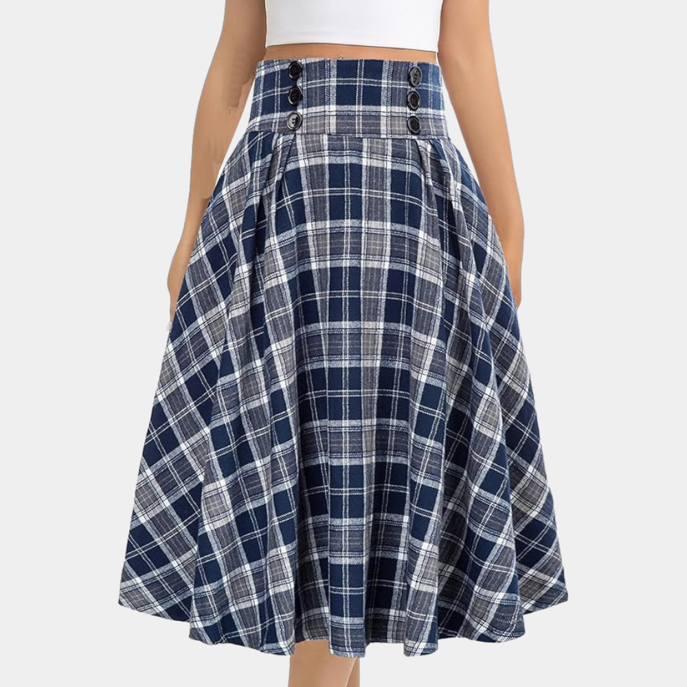 LUMINITA - Women's High Waist Checkered Skirt