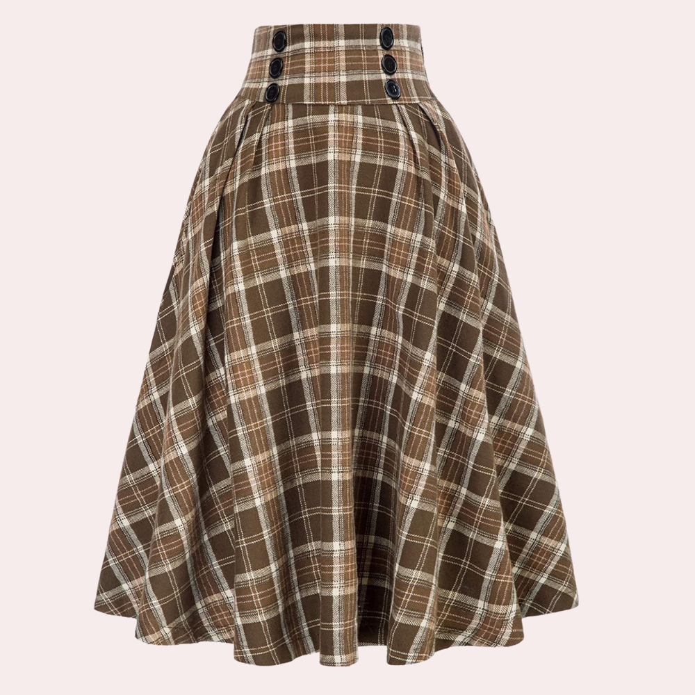 LUMINITA - Women's High Waist Checkered Skirt