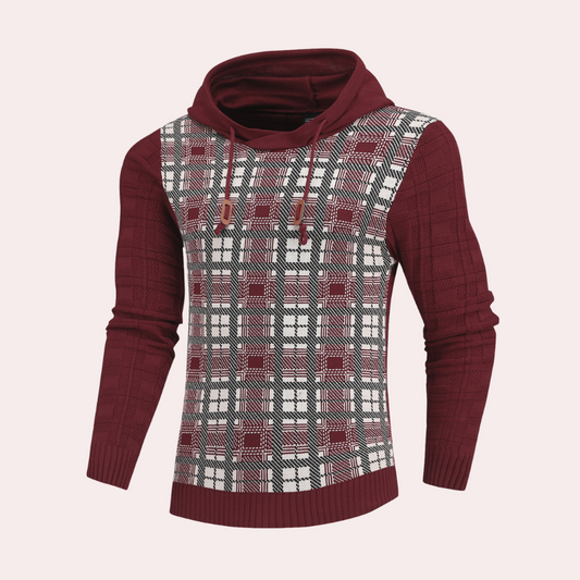 EMRE - Men’s Knitted Plaid Sweater with Hood