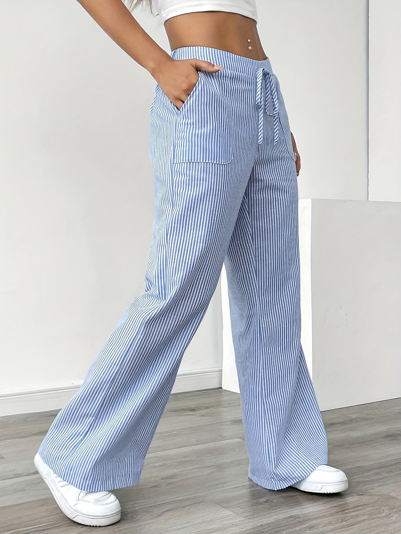 Pinstriped Wide Leg Pants