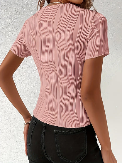 Women's Short Sleeve Round Neck Textured Top